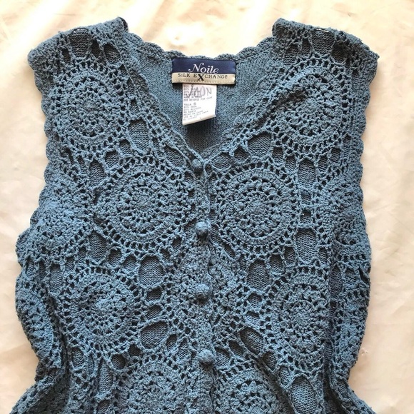 Noille Jackets & Blazers - Vintage 90’s Women's Teal Crochet Vest